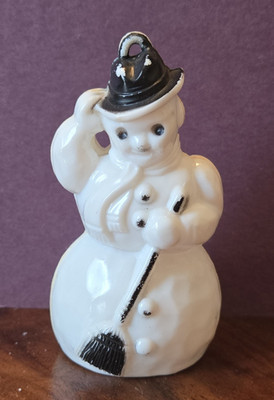 Vintage 1940-1950s Rosen Rosbro Plastic Snowman with Black Trim Ornament MCM