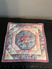 Vintage Quilted Patchwork Throw Pillow Sham Floral Pink Blue READ