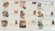 9 First Day Issue Stamped Envelopes 1972 to 1987 W.C. Fields, Will Rogers .....