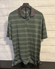 Straight Down Mens Jacquard Stripe Polo Shirt Large Green Short Sleeve Golf