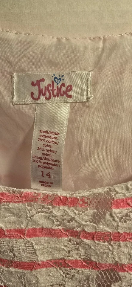 Vestido Justice Girl Verano Ligero Encaje Rosa/Blanco Talla 14 Foto 3 de 4