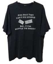 L/XL Vtg 90s Y2K Duct Tape Can't Fix Stupid Funny Distressed Skate Punk T-Shirt
