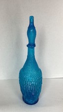 Vintage Empoli Italy Blue Duck Goose 15.5" Genie Bottle Decanter Mid Century
