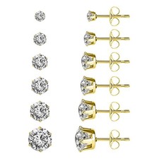 Stainless Steel Stud Earrings Round Clear Cubic Zirconia Ear Studs for Women ...