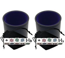 Set 10 White Poker Dice Clubs Pouches PU Leather Blue Felt Lined Cups Bundle