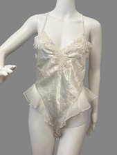 Vintage Gold Label Victoria Secret White Beaded Bodysuit Small Lingerie
