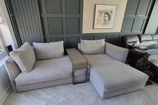 Camerich Era Modular Sofa Sectional & Leather Console Table | Shale Grey Fabric
