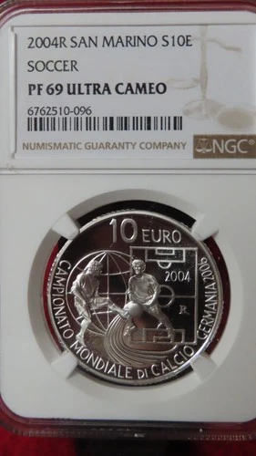San Marino 2004R italy Soccer Football Silver 10 EURO NGC PF69 World Cup Germany