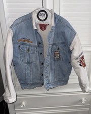 Vintage Warner Bros Looney Tunes Denim Jacket Quilted Lined White Blue Size L