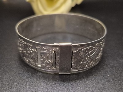 ARMREIF - geprägter Sterling Silber erweiterbarer Armreif/Armband im Schnallendesign