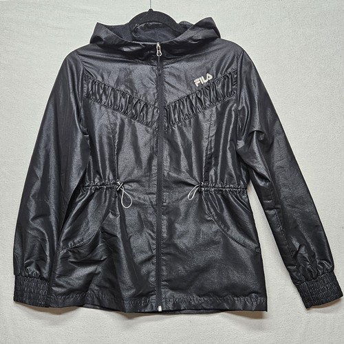 Fila Jacket Womens Small Hooded Windbreaker Full Zip Adjustable Waist Lightweigh - Picture 3 of 8