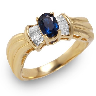 14 Kt Gelbgold 0,89 ctw Saphir Diamant Ring Größe 6 L225