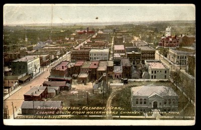Postcard Business Section View from Waterwork Chimney, Fremont, NE