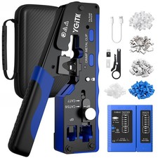 RJ45 Ethernet Crimping Tool Kit Rechargeable Network Tester Fits CAT5/6/7