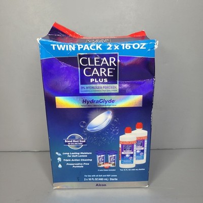 Clear Care Plus Cleaning Solution Twin Pack HydraGlyde 2 x 16oz+2case Exp 01/26