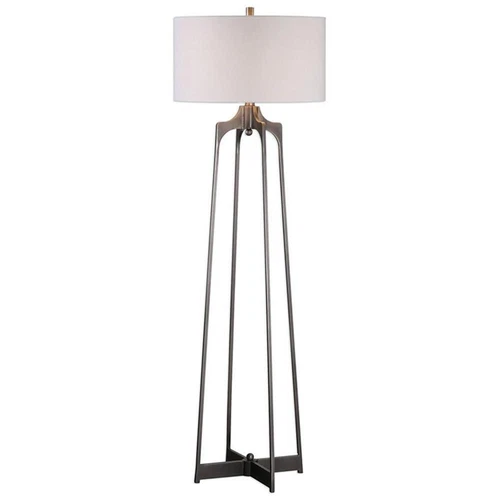 Uttermost Adrian Steel and Fabric Floor Lamp in Aged Gunmetal and White - Picture 1 of 4