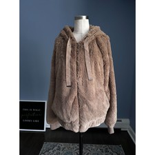 Urban Heritage Beige Hooded Faux Fur Coat Jacket Large