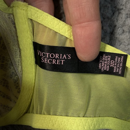 Victoria Secret Very Sexy Unlined Demi Yellow Sheer Lace Up Underwire Bra 32D  - Picture 6 of 12