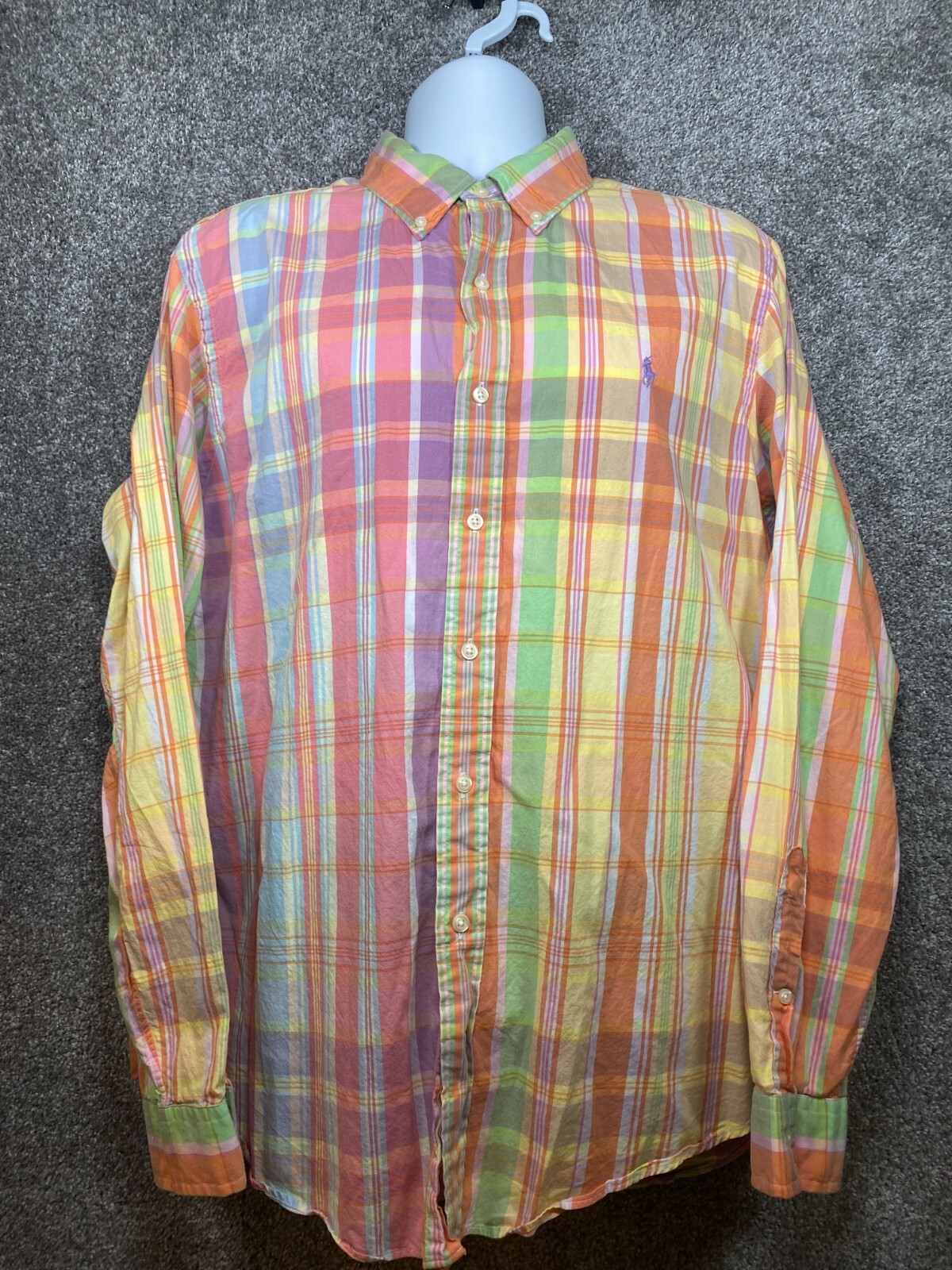Ralph Lauren Mens XL Beach Twill Shirt Pink Yellow Plaid Button