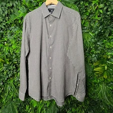 REPORT COLLECTION Shirt Men XL Black White Plaid Collared  Button  0362