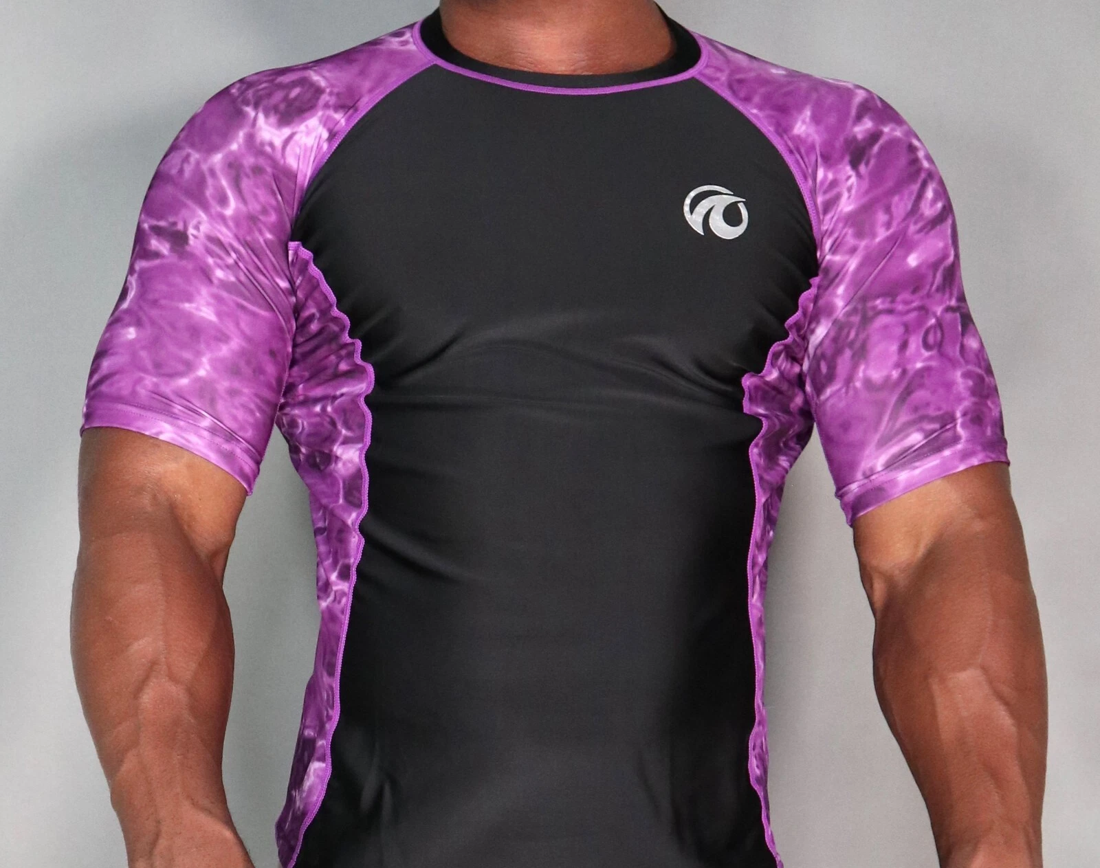 SHORT SLEEVE BLACK/PURPLE TIGHT FITTING SHIRT SIZE X-LARGE