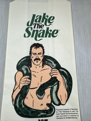 Jake The Snake Roberts WWF Borsa da pranzo di carta vintage wrestling 1991 rara - Foto 2 di 8