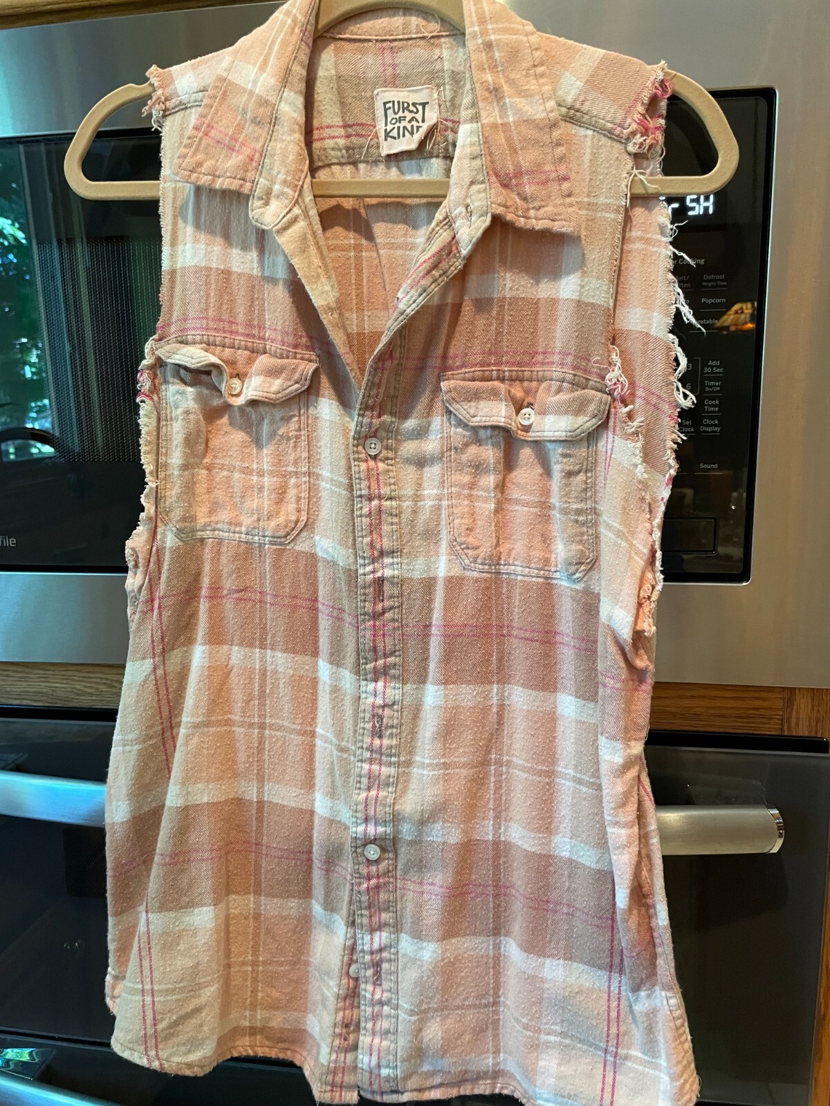 Furst of a Kind Distressed Flannel Plaid Button Vest L