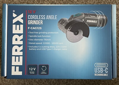 Ferrex 12v Cordless Angle Grinder F-CAG12S USB-C Charging Aldi NEW UNUSED  UK