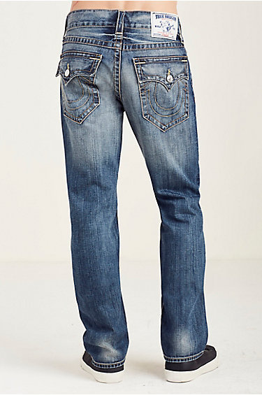 $251 NWT TRUE RELIGION Sz32 STRAIGHT W/FLAP RIPEED COTTON JEANS