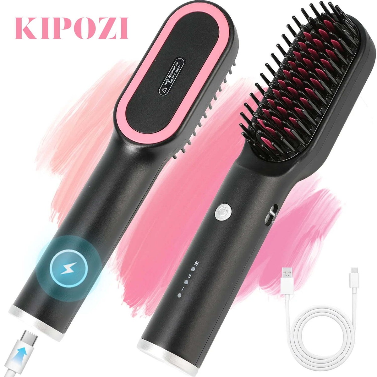 KIPOZI Negative Ion Hair Straightener Brush Hot Comb Straightening