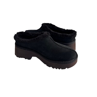 UGG NEW HEIGHTS COZY CLOG BLACK SLIP ON PLATFORM SANDALS US 10
