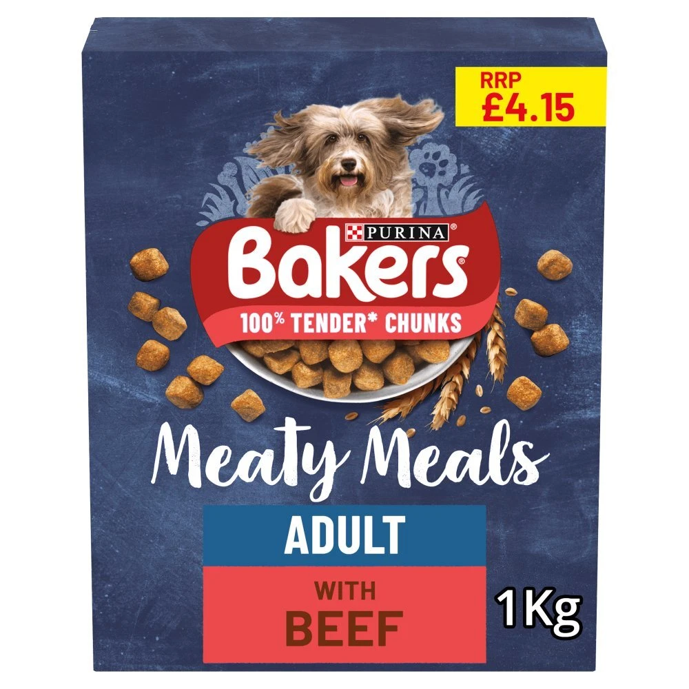 BAKERS Meaty Meals 100% Tender Chunks with Beef 1kg Adult Dog Food (PACK OF 5)