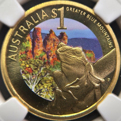 AUSTRALIA. 2010, 1 Dollar - NGC MS70 - Top Pop 🥇 Blue Mountains Tree Frog 🐸 - Picture 3 of 7