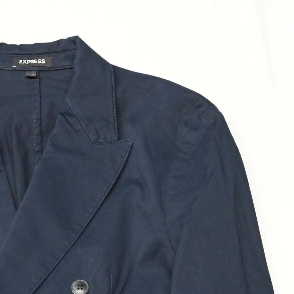 Blazer Express 36R Azul Marino Ajustado Doble Pecho Algodón Traje Chaqueta Abrigo Deportivo Foto 2 de 4