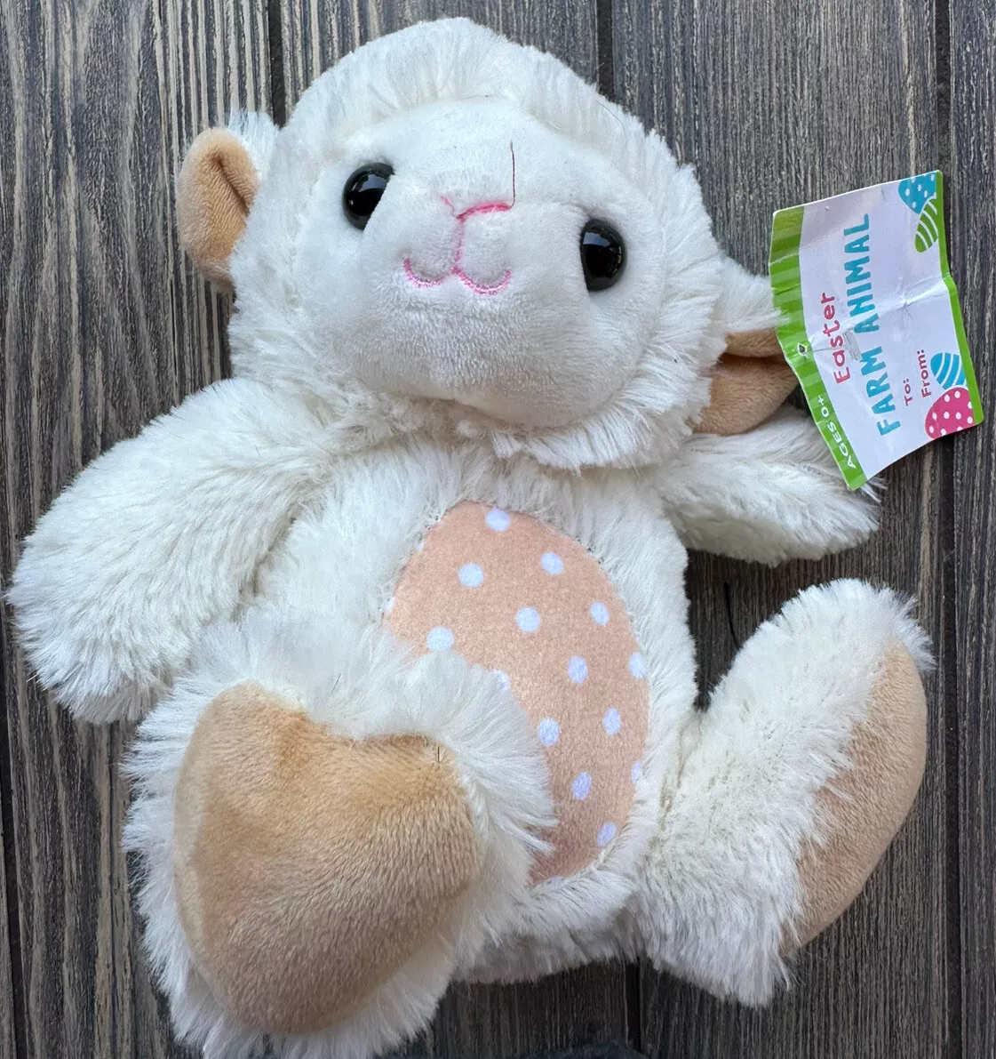 NWT KellyToy Meijer Easter Sheep Polka Dot Belly Plush Stuffed Animal 7”