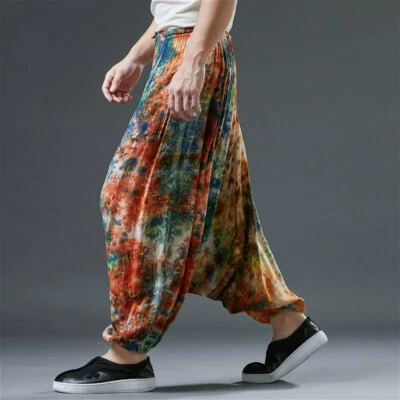 Herren Blumenmuster Tiefer Niedriger Schritt Hose Yoga Baggy Freizeit Hip Hop - Bild 1 von 4