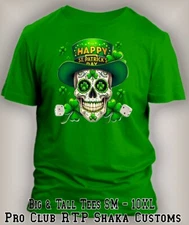 Men St Patricks Day Sugar Skull Tee Shirt Irish Holiday Pro Club Shaka Kelly T