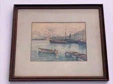 ANTIQUE PAINTING IMPRESSIONISM COASTAL NAUTICAL STACHOVSKI SIGNED PORT MARINA