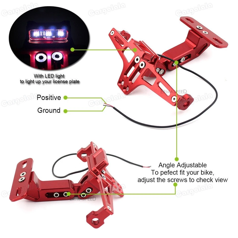 CNC LED Rear License Bracket For Kawasaki Ninja ZX6R/7R/9R/10R/12R/14R 1995-2019 - Image 4 of 4