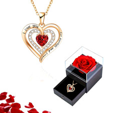 LUXURY RED ZIRCON PENDANT NECKLACES WITH ROSE FLOWER GIFT BOX FOR GIRLFRIEND