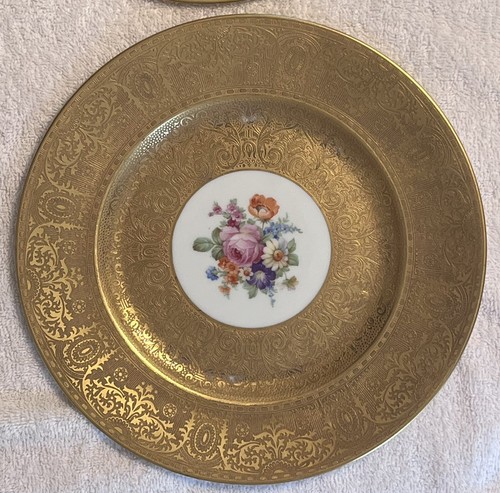 Vintage Hutschenreuther Selb Bavaria Gold Flower 10 3/4” Dinner Plates Set of 6 - Picture 13 of 18