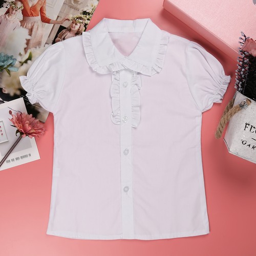 Spread Collar Girls Blouse Shirt White 