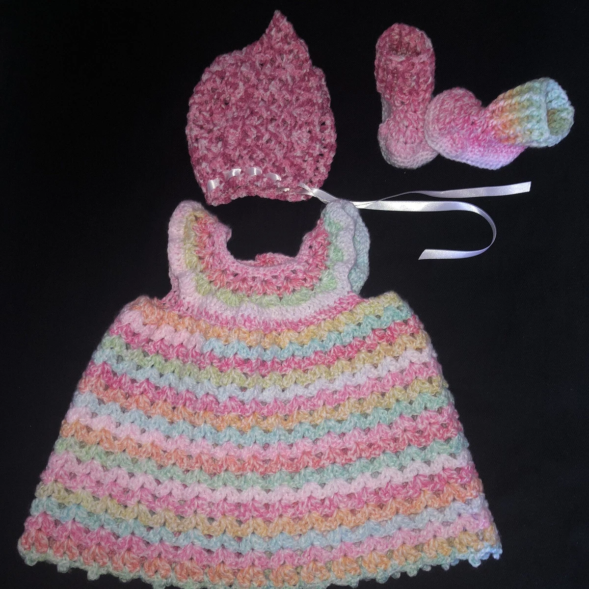 Handmade de Crochet 0 6 Meses Vestido de Ni a Cap Y Botines eBay