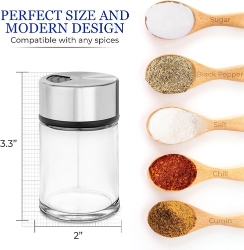Salt and Pepper Shaker Set with Pouring Hole - Stainless Steel -2.4 oz -Set of 2 - Picture 5 of 5