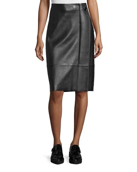 Falda lápiz de piel de cordero GREY by Jason Wu negra/grava talla 2 nueva con etiquetas