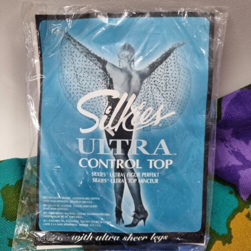 Vtg NOS Silkies Ultra Control Top Pantyhose Ultra Sheer Legs Hose Sz M Off Black - Picture 1 of 4