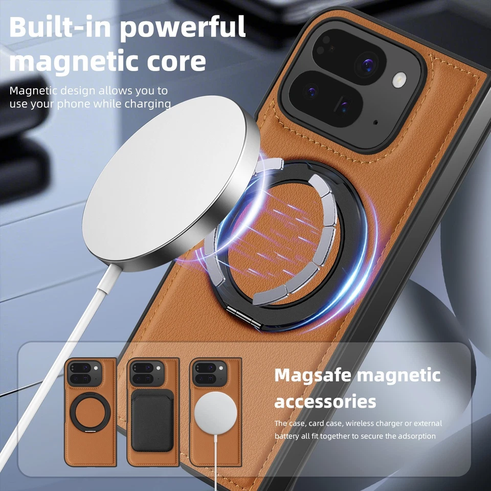 For Google Pixel 10 9 Pro Fold Fashion Leather Magnetic Ring Stand Case Cover - Image 4 of 4