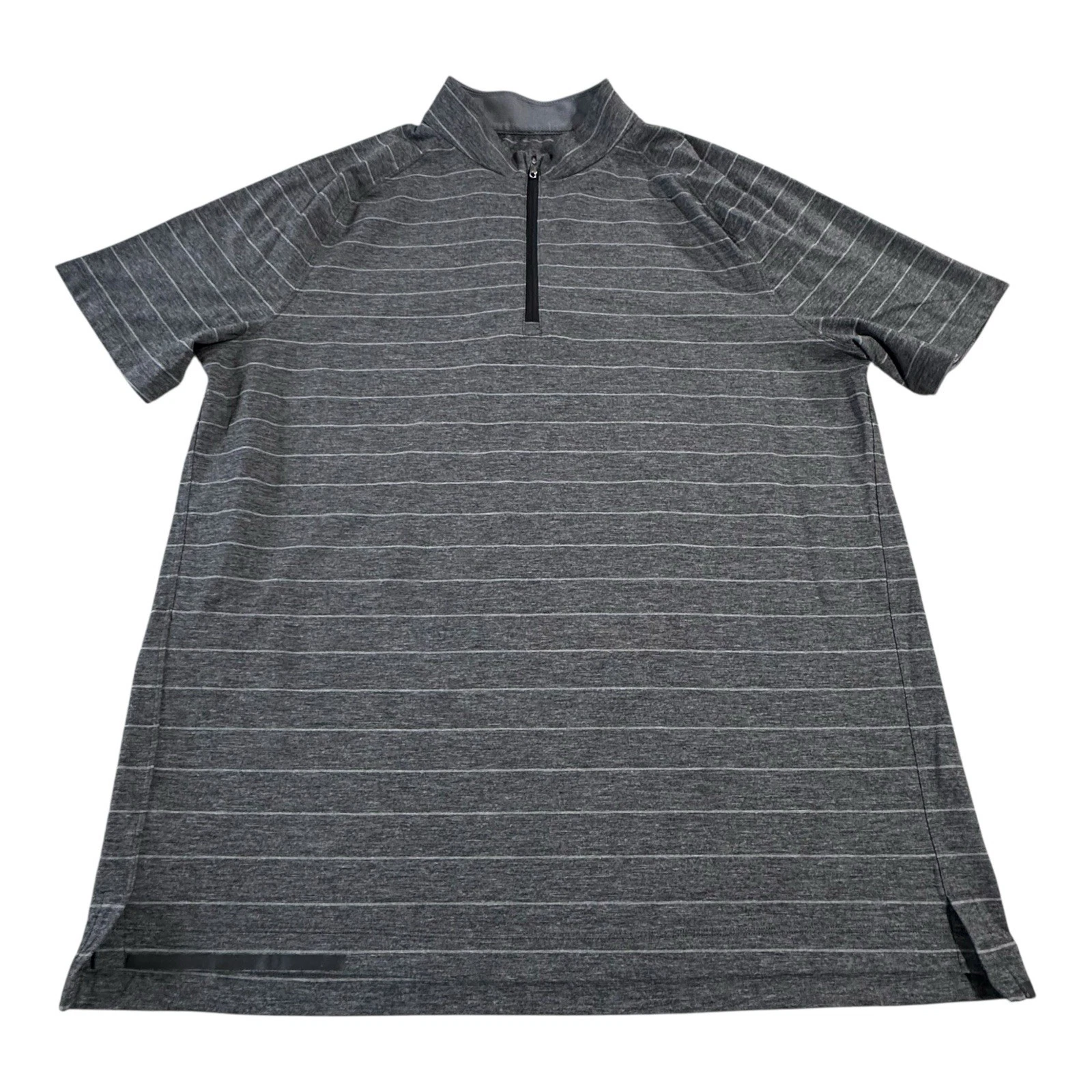 Lululemon Switchback Tee Shirt Large Mock Neck Stripe Gray Performance