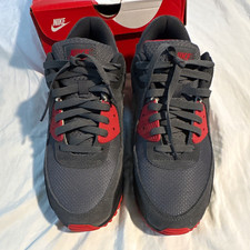 Nike Air Max 90 Iron Grey Fire Red Lace Up Suede Low Top DM0029-007