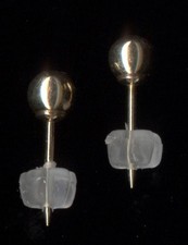 New 14K Fine Solid Yellow Gold 4mm Round Bead Ball Stud Earrings Hp